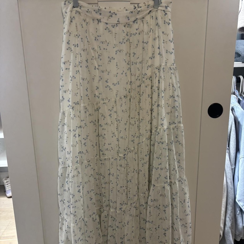 Altar'd State Cream and Blue Floral Maxi Skirt